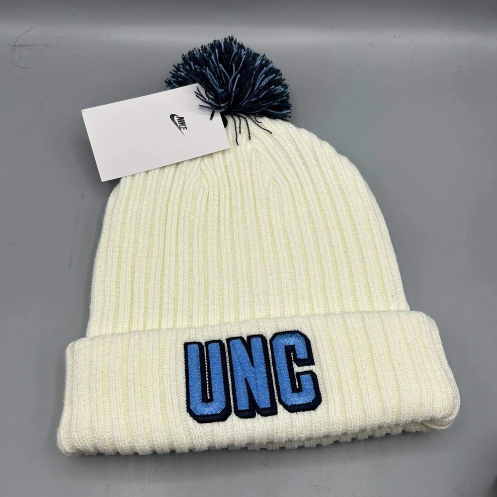 Nike North Carolina Tar Heels Hat Men White Cuffed Beanie Pom Pom Cap New
